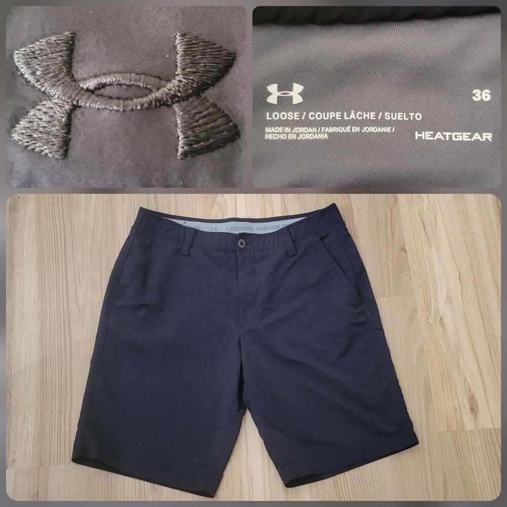 Under Armour Performance Black Golf Shorts Stretchy Waist Size 36x10 Men's